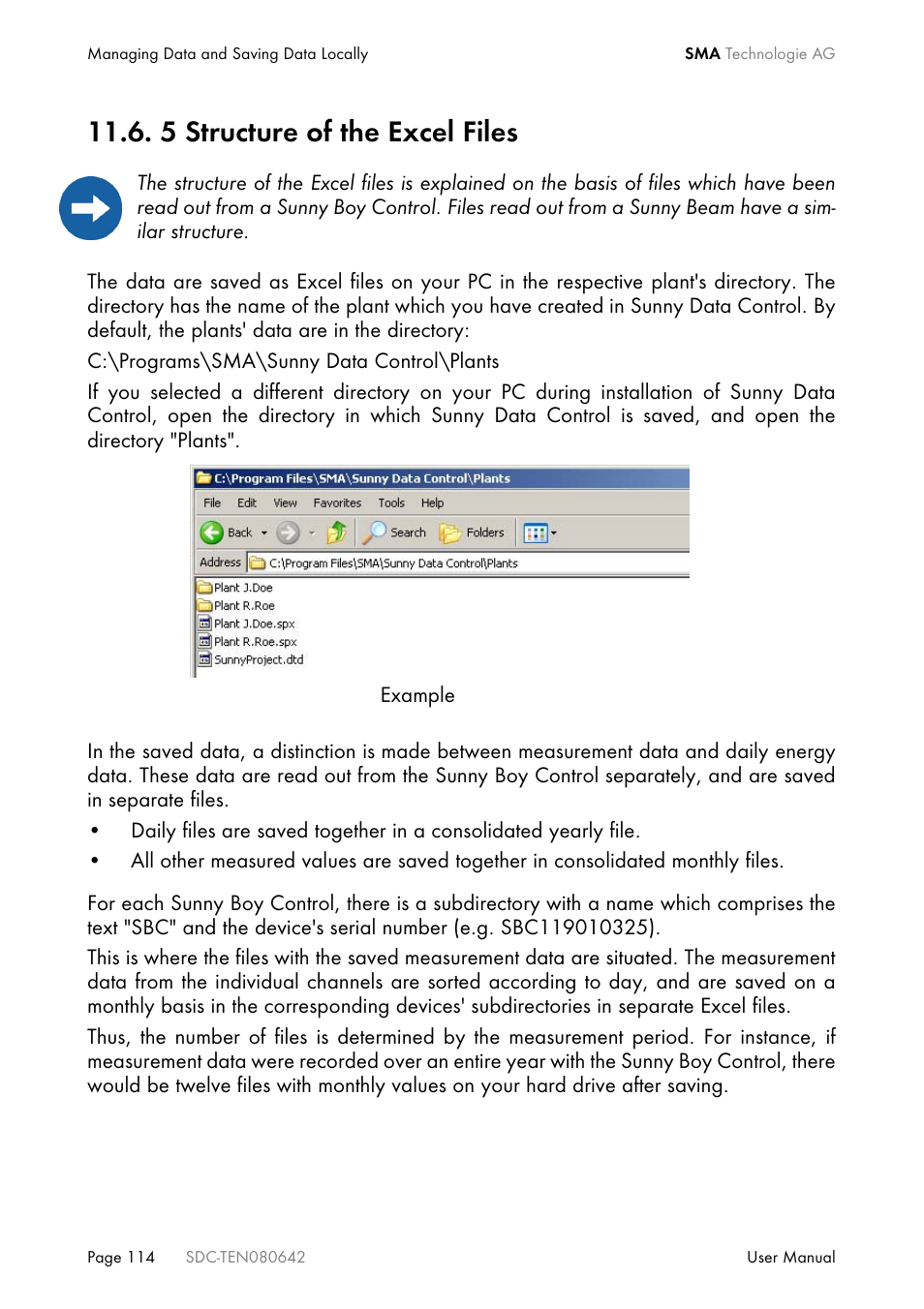 5 structure of the excel files | SMA Sunny Data Control V.4.2 User Manual | Page 114 / 196