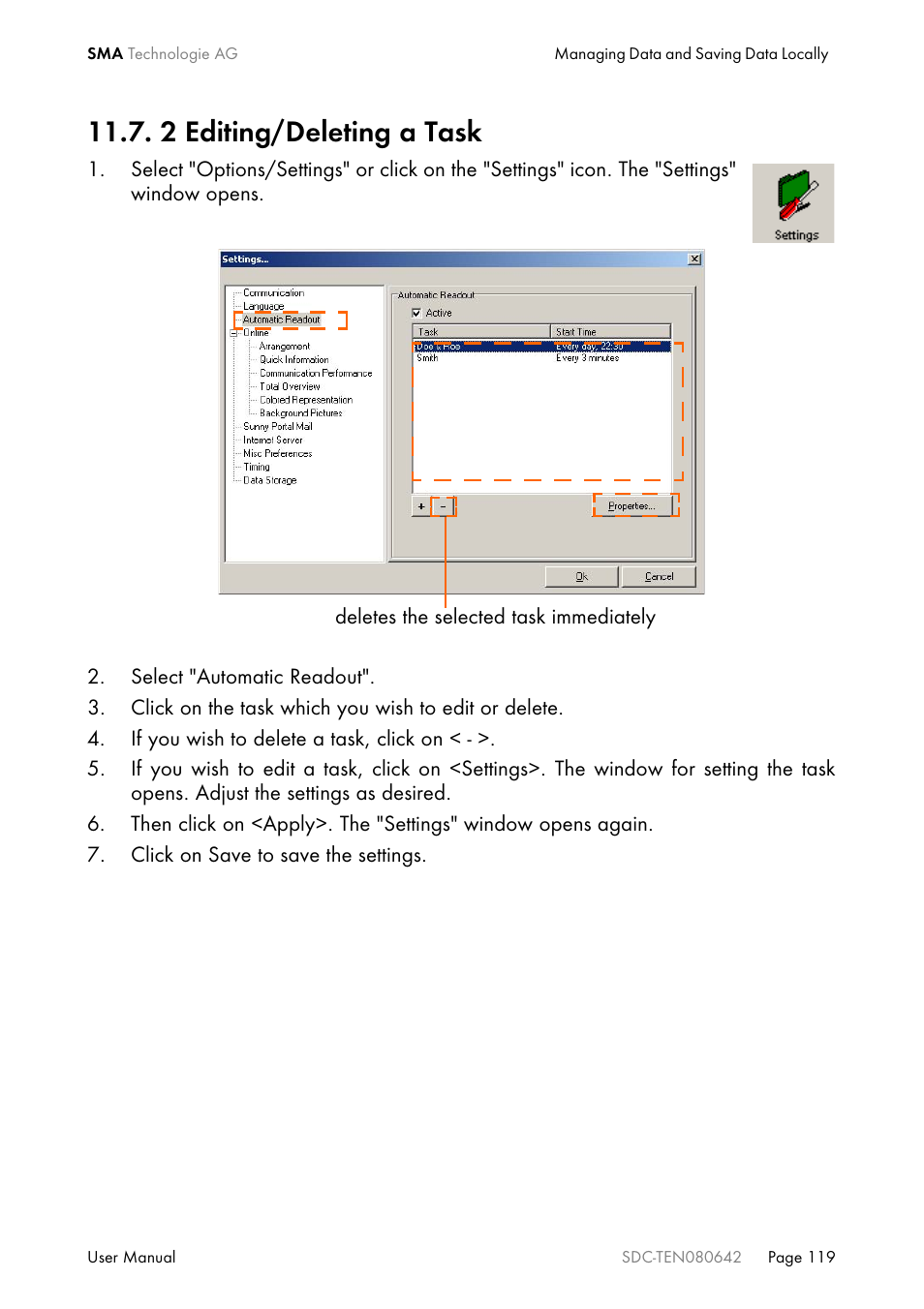 2 editing/deleting a task | SMA Sunny Data Control V.4.2 User Manual | Page 119 / 196