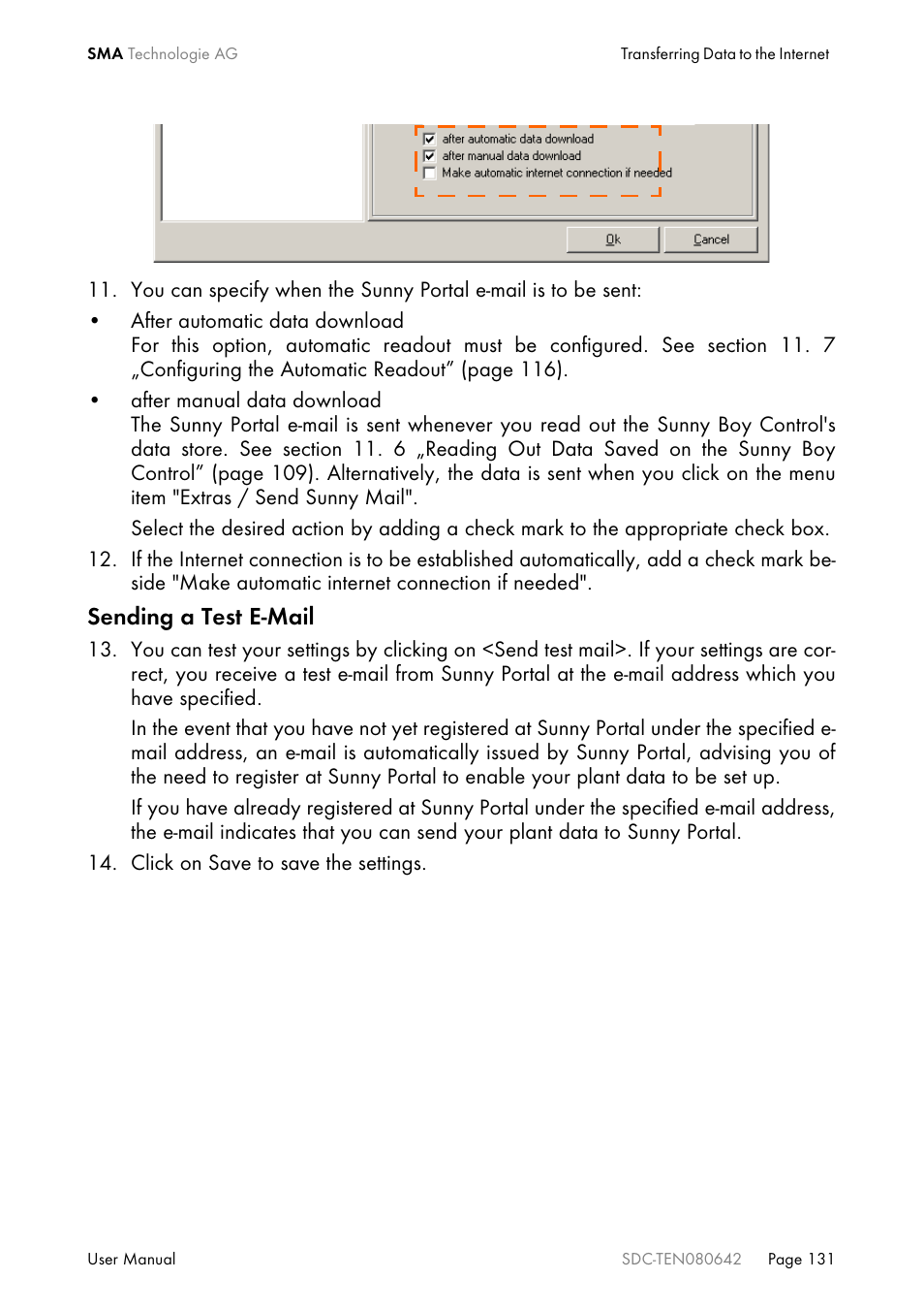 Sending a test e-mail | SMA Sunny Data Control V.4.2 User Manual | Page 131 / 196