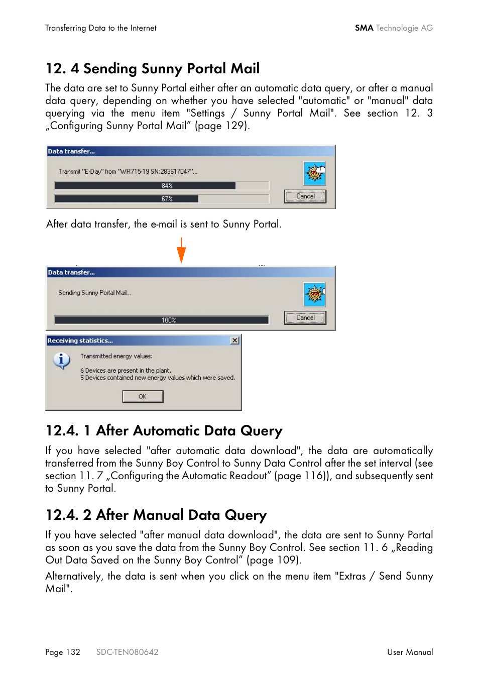 4 sending sunny portal mail, 1 after automatic data query, 2 after manual data query | SMA Sunny Data Control V.4.2 User Manual | Page 132 / 196