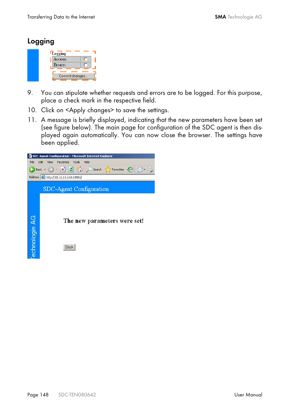 Logging | SMA Sunny Data Control V.4.2 User Manual | Page 148 / 196