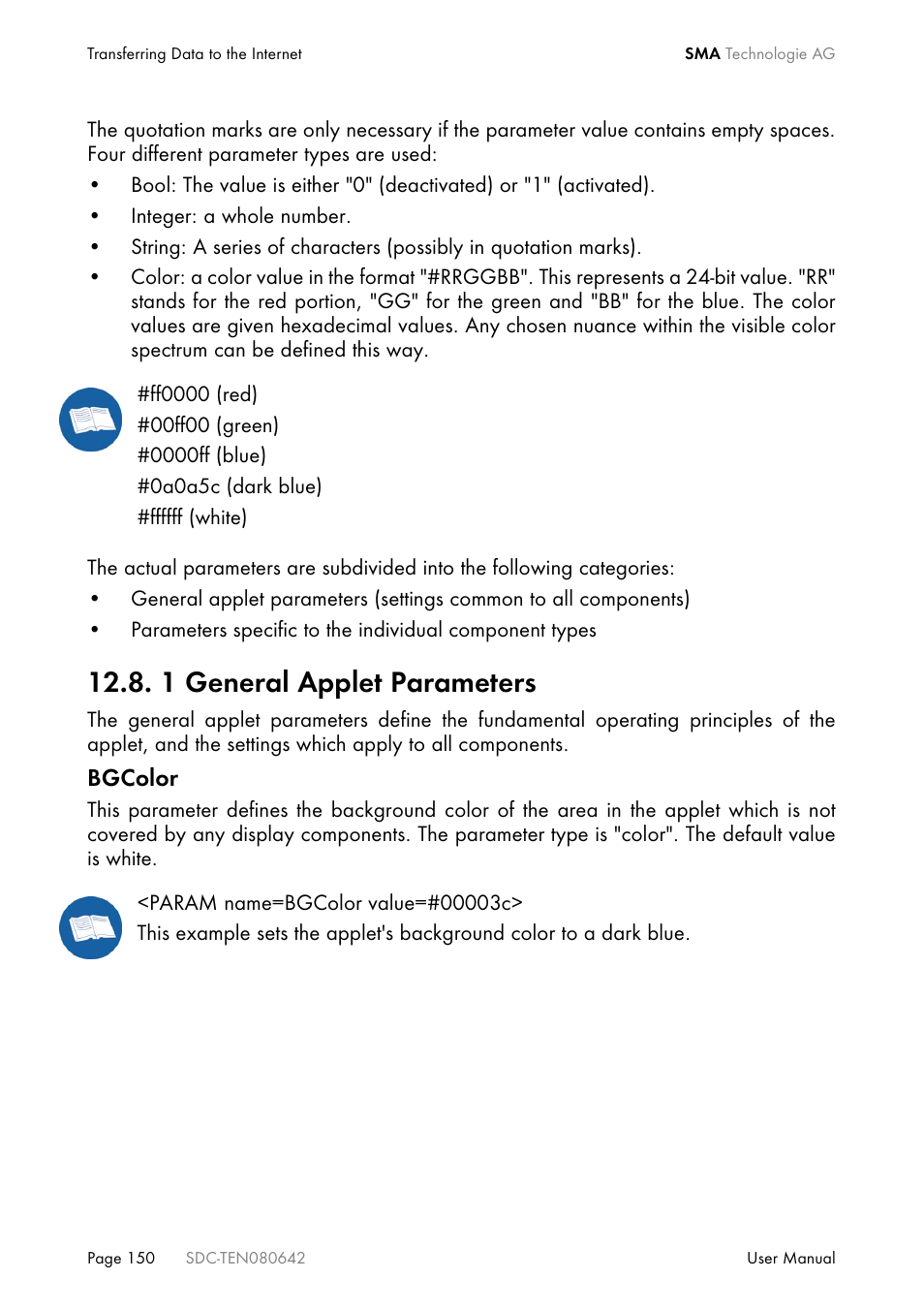 1 general applet parameters | SMA Sunny Data Control V.4.2 User Manual | Page 150 / 196