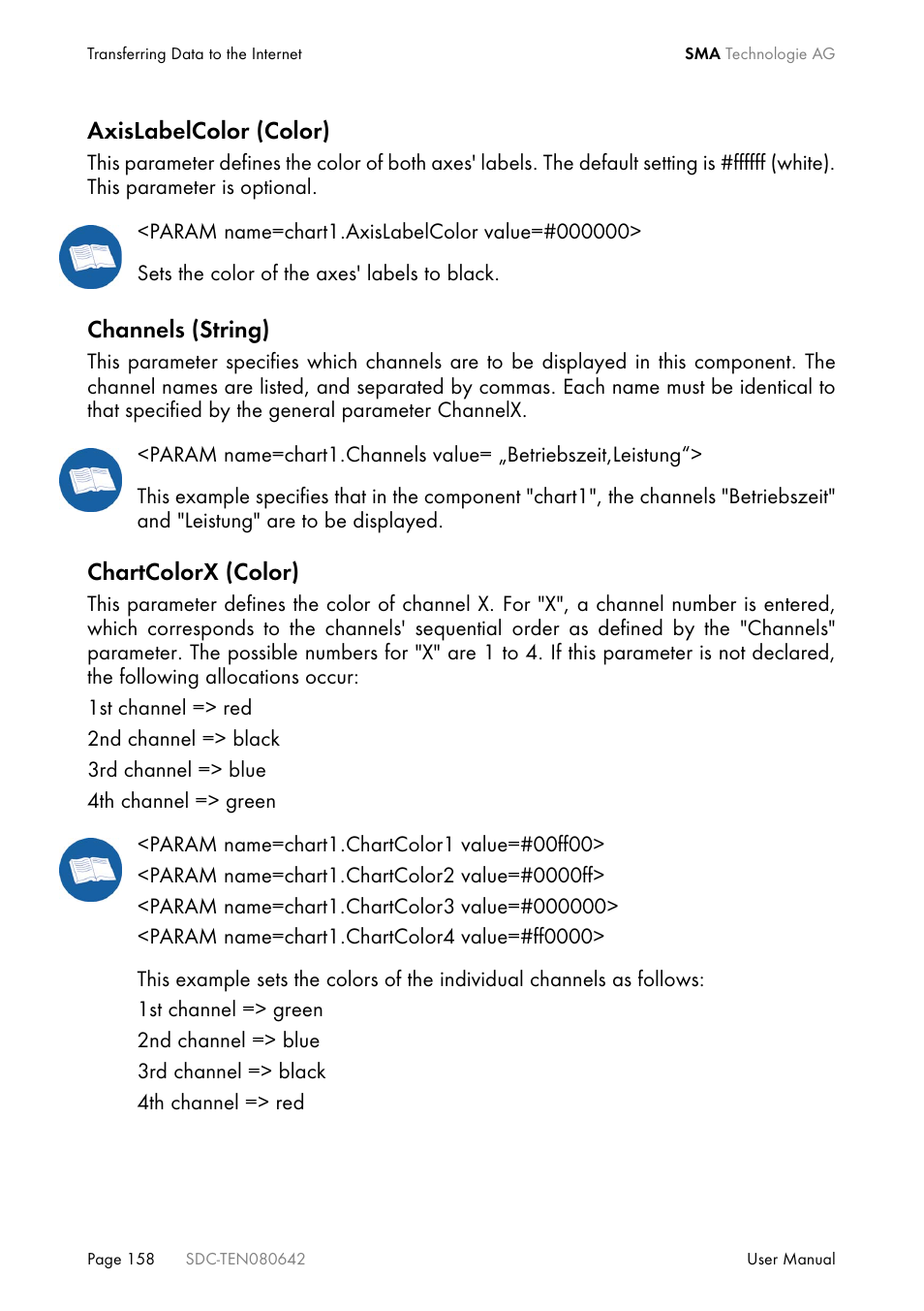 Axislabelcolor (color), Channels (string), Chartcolorx (color) | SMA Sunny Data Control V.4.2 User Manual | Page 158 / 196