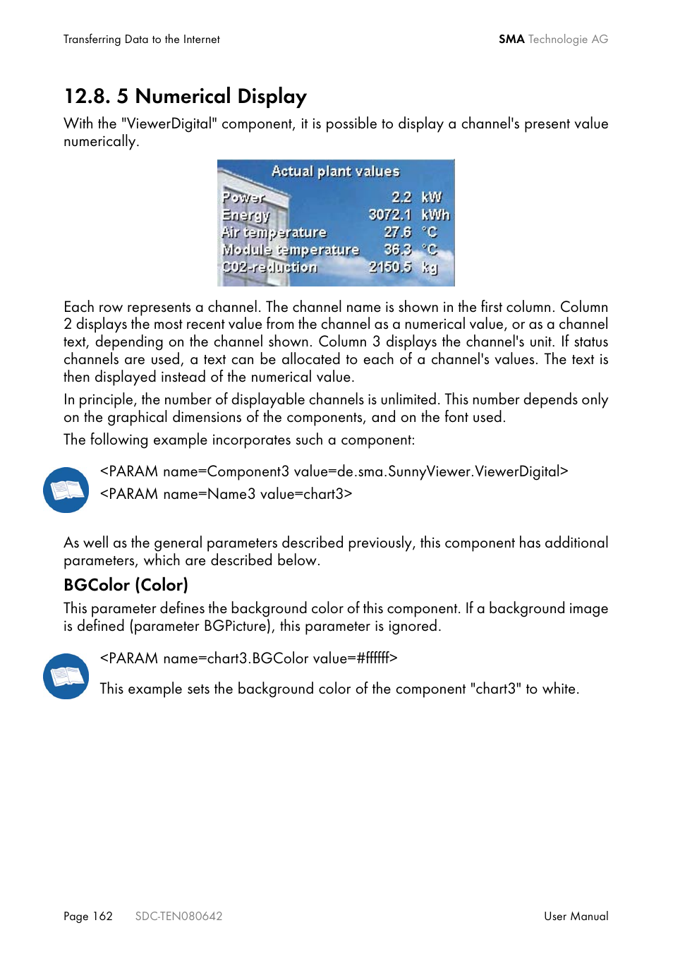 5 numerical display, Bgcolor (color) | SMA Sunny Data Control V.4.2 User Manual | Page 162 / 196