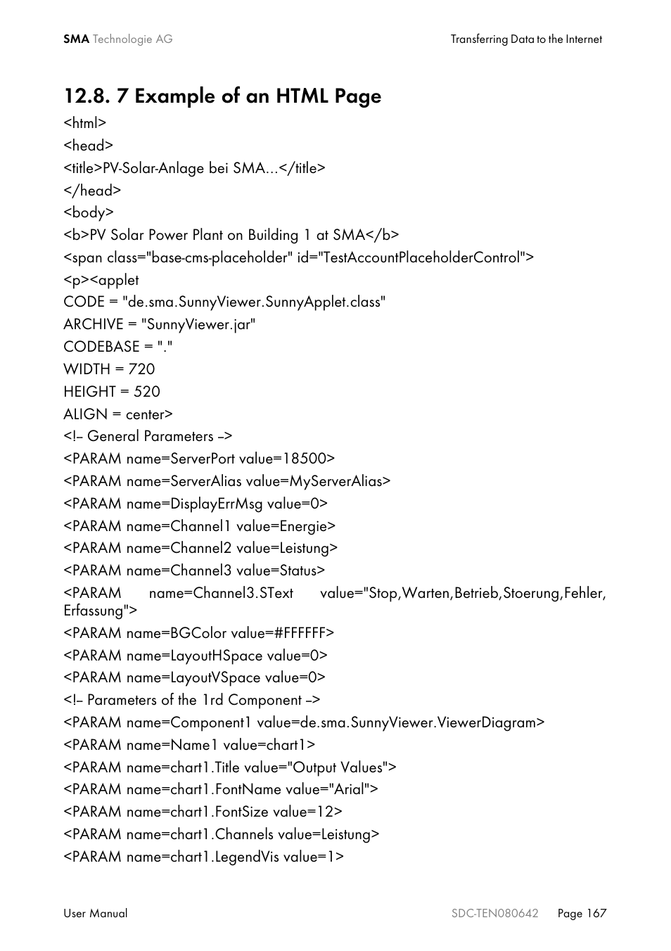 7 example of an html page | SMA Sunny Data Control V.4.2 User Manual | Page 167 / 196