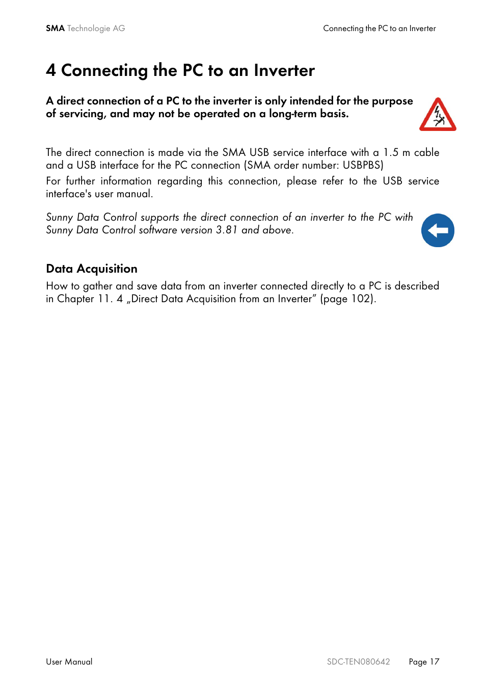 4 connecting the pc to an inverter, Connecting the pc to an inverter | SMA Sunny Data Control V.4.2 User Manual | Page 17 / 196