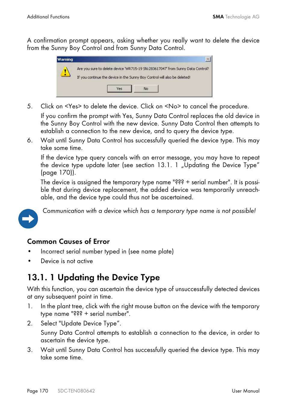 1 updating the device type | SMA Sunny Data Control V.4.2 User Manual | Page 170 / 196