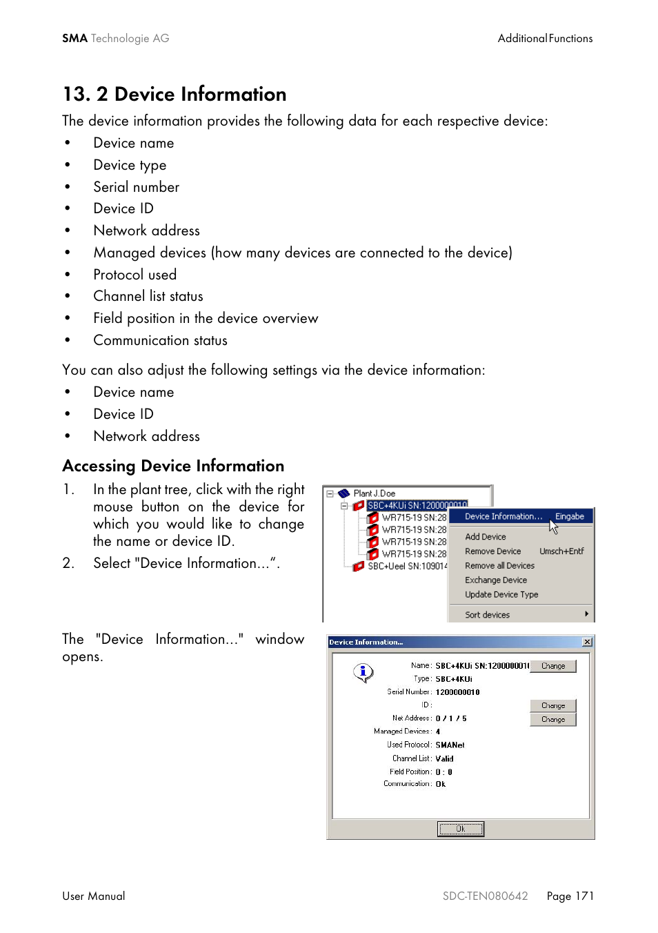 2 device information | SMA Sunny Data Control V.4.2 User Manual | Page 171 / 196