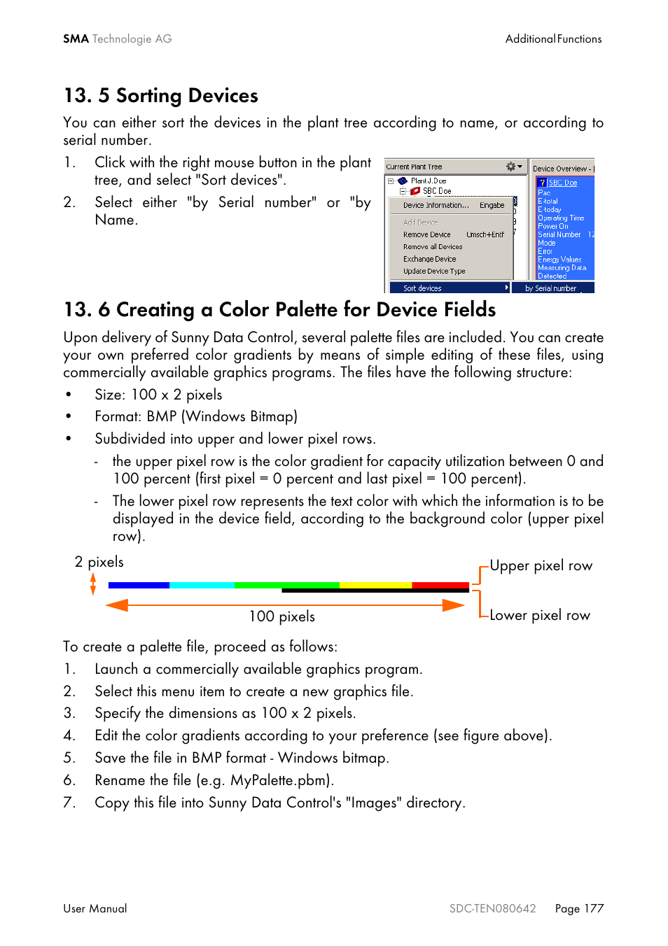 5 sorting devices, 6 creating a color palette for device fields | SMA Sunny Data Control V.4.2 User Manual | Page 177 / 196