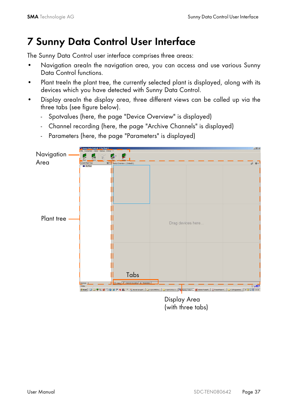 7 sunny data control user interface, Sunny data control user interface | SMA Sunny Data Control V.4.2 User Manual | Page 37 / 196