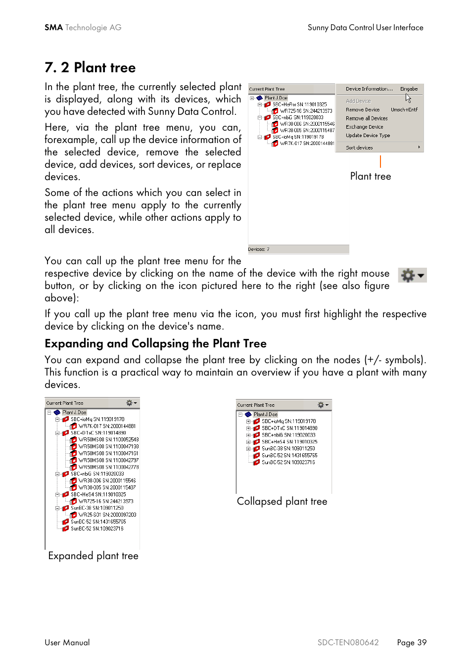 2 plant tree, Plant tree, Expanding and collapsing the plant tree | SMA Sunny Data Control V.4.2 User Manual | Page 39 / 196