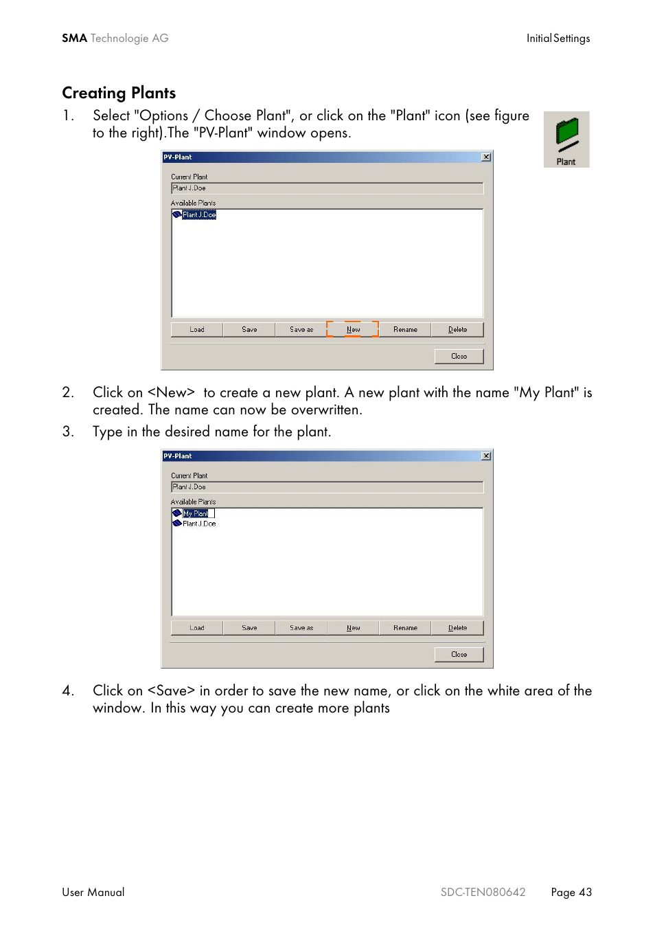 Creating plants | SMA Sunny Data Control V.4.2 User Manual | Page 43 / 196