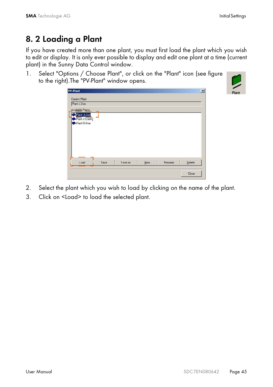 2 loading a plant, Loading a plant | SMA Sunny Data Control V.4.2 User Manual | Page 45 / 196