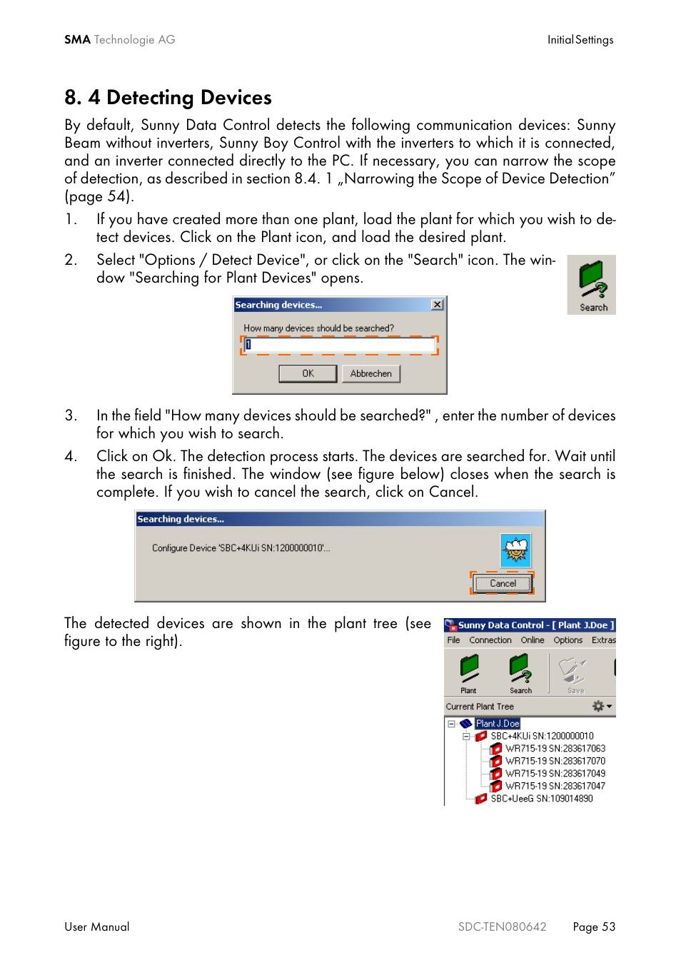 4 detecting devices, Detecting devices | SMA Sunny Data Control V.4.2 User Manual | Page 53 / 196