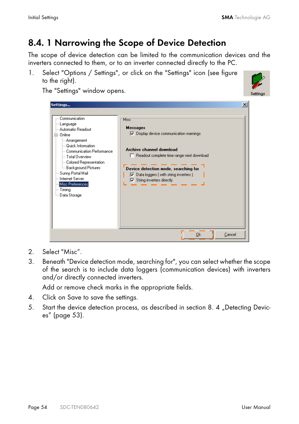 1 narrowing the scope of device detection, Narrowing the scope of device detection | SMA Sunny Data Control V.4.2 User Manual | Page 54 / 196