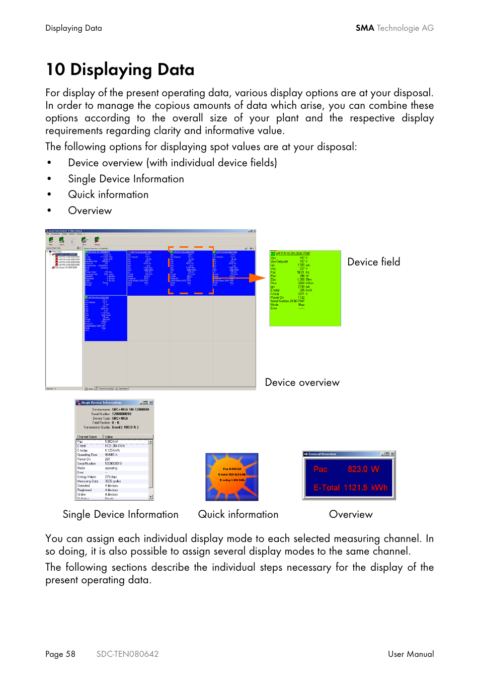 10 displaying data, Displaying data | SMA Sunny Data Control V.4.2 User Manual | Page 58 / 196