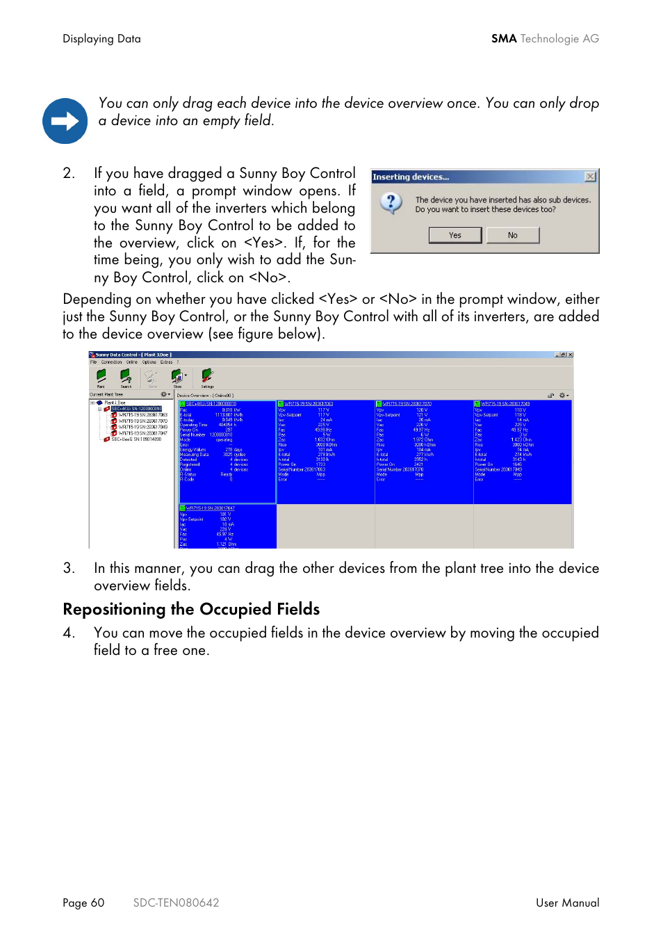 Repositioning the occupied fields | SMA Sunny Data Control V.4.2 User Manual | Page 60 / 196