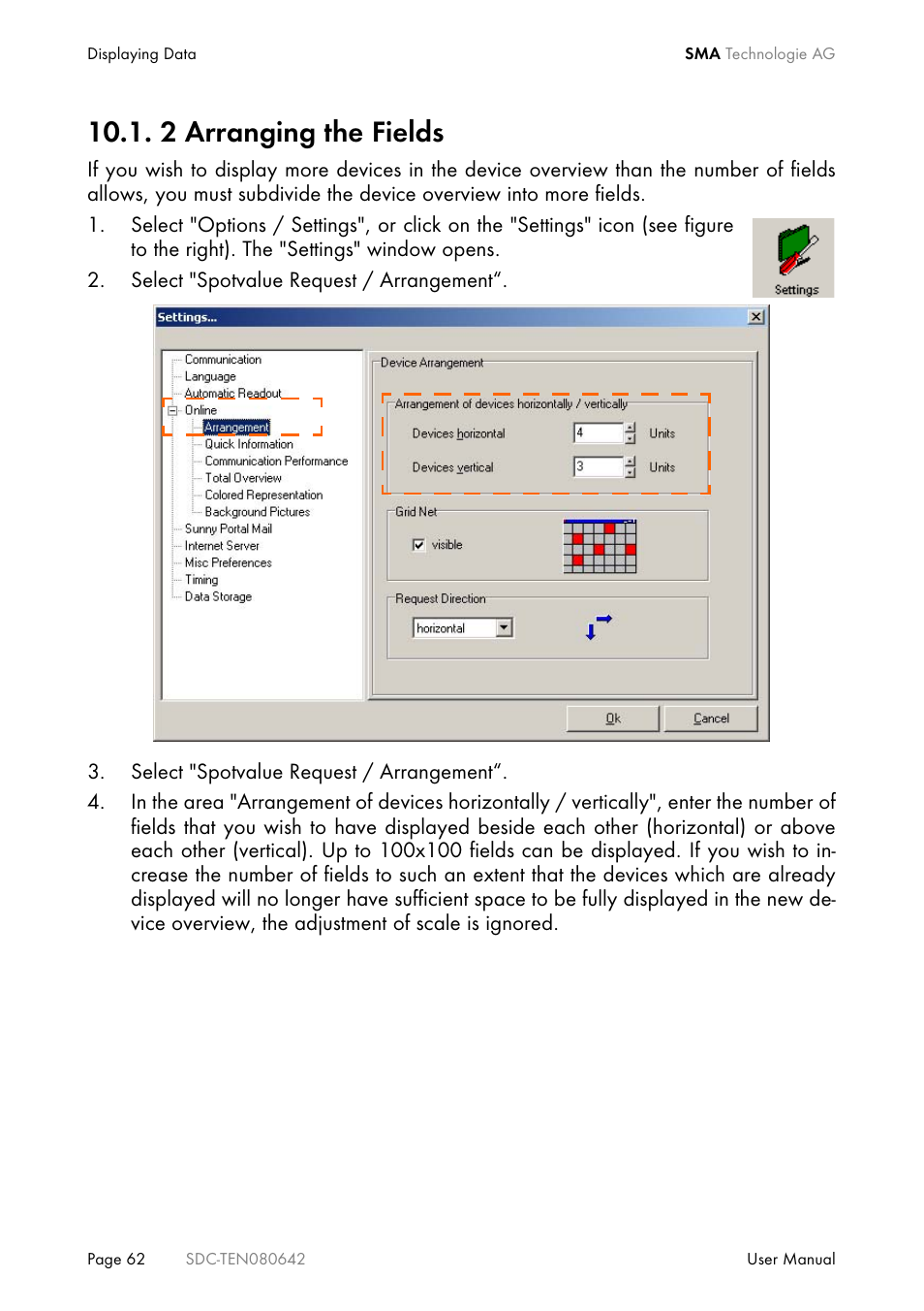 2 arranging the fields | SMA Sunny Data Control V.4.2 User Manual | Page 62 / 196