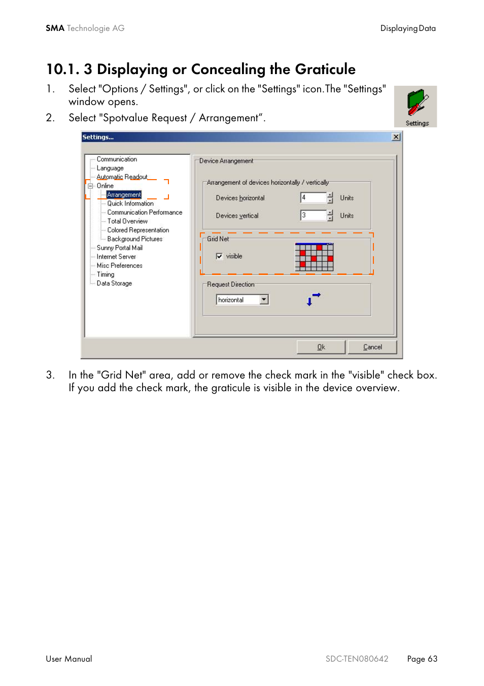 3 displaying or concealing the graticule | SMA Sunny Data Control V.4.2 User Manual | Page 63 / 196