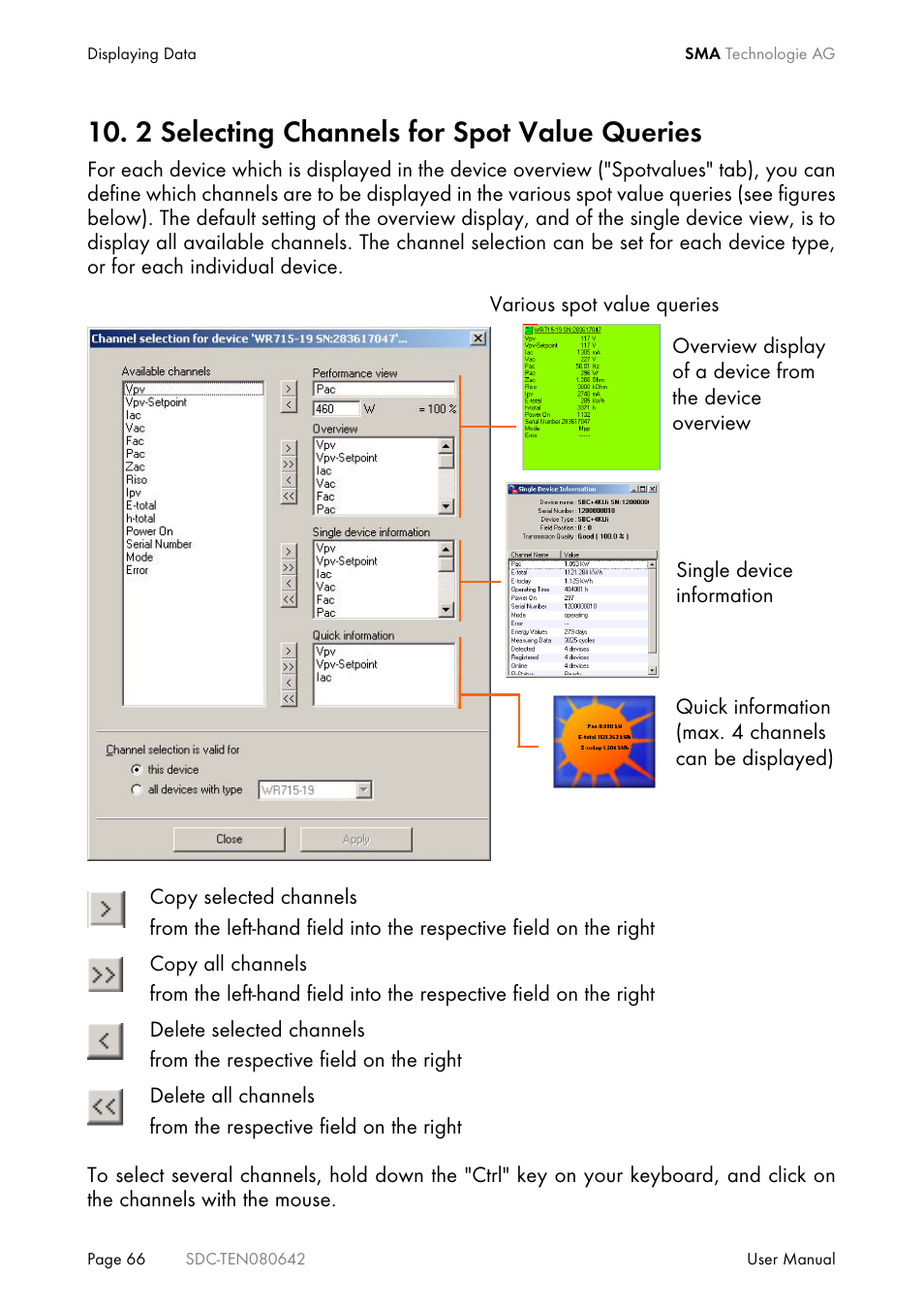 2 selecting channels for spot value queries | SMA Sunny Data Control V.4.2 User Manual | Page 66 / 196