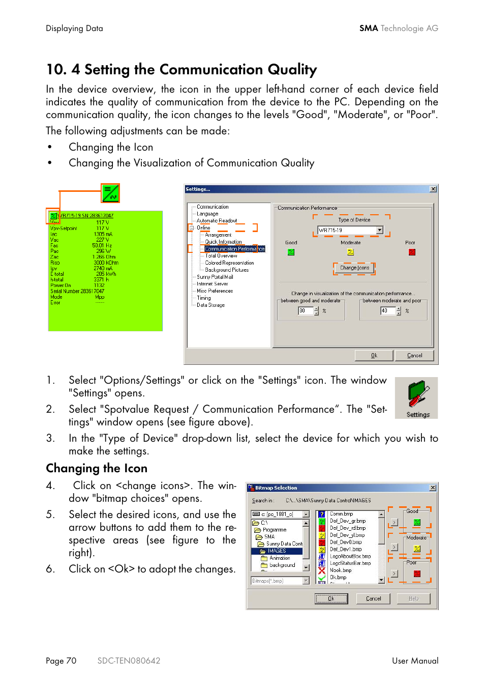 4 setting the communication quality | SMA Sunny Data Control V.4.2 User Manual | Page 70 / 196