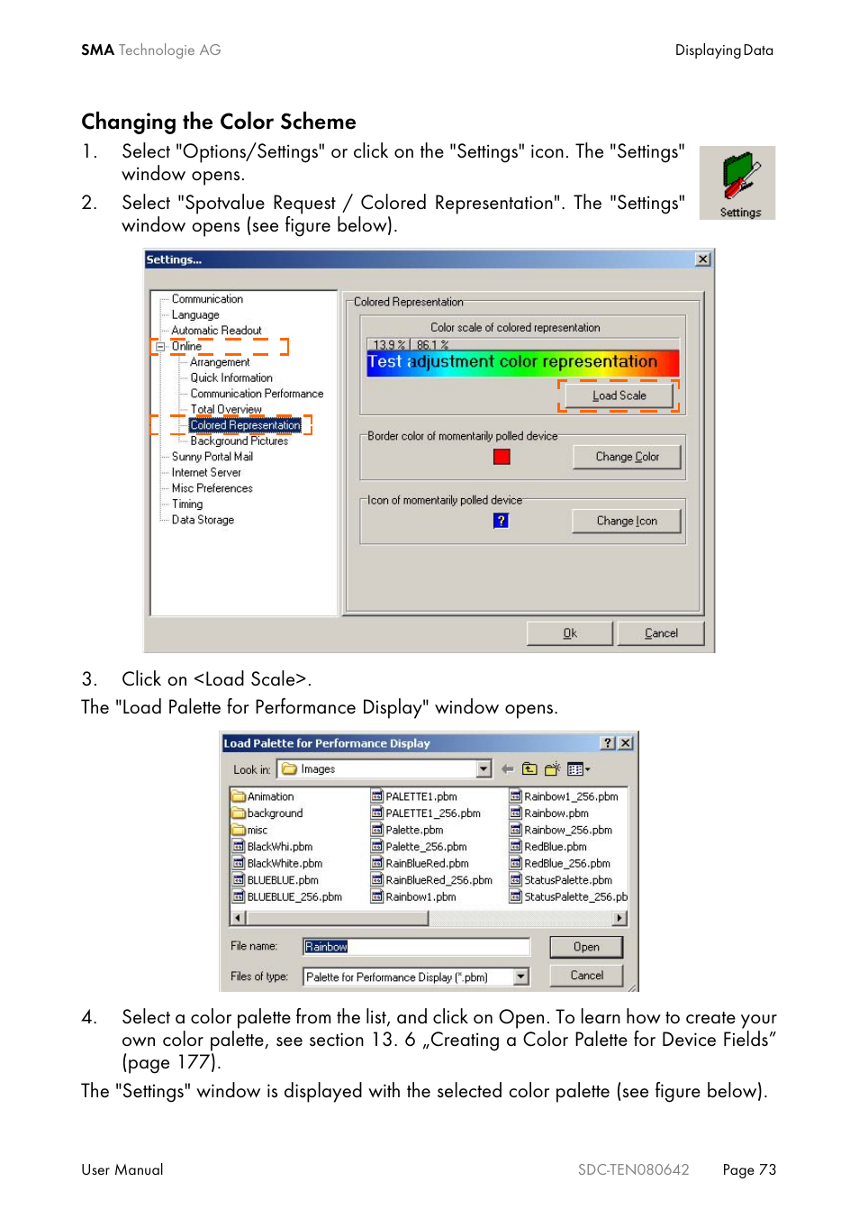 Changing the color scheme | SMA Sunny Data Control V.4.2 User Manual | Page 73 / 196