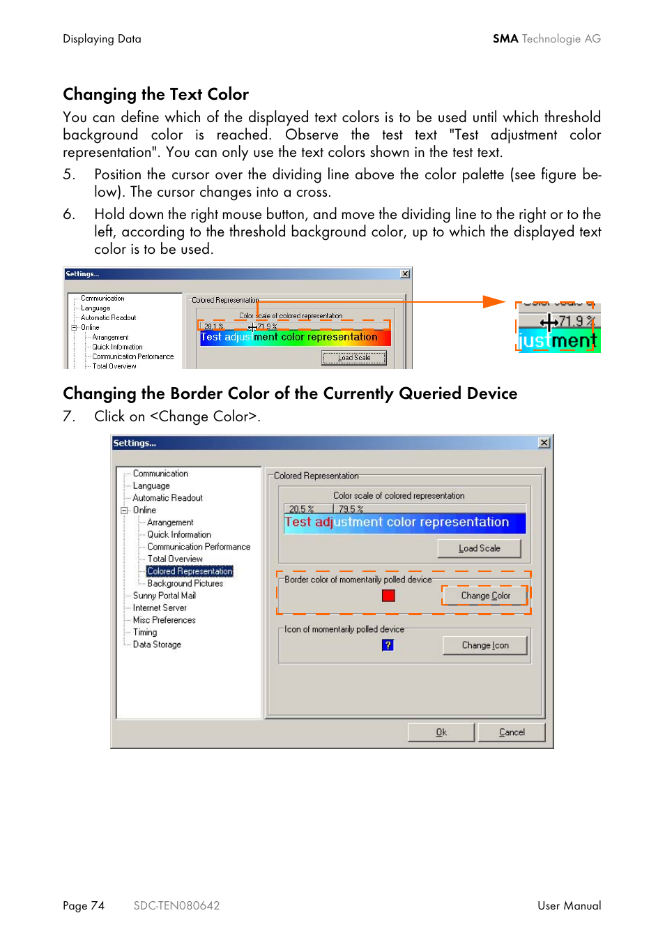 Changing the text color | SMA Sunny Data Control V.4.2 User Manual | Page 74 / 196