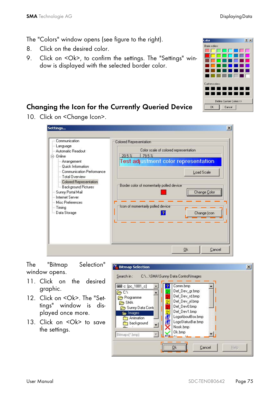 Changing the icon for the currently queried device | SMA Sunny Data Control V.4.2 User Manual | Page 75 / 196