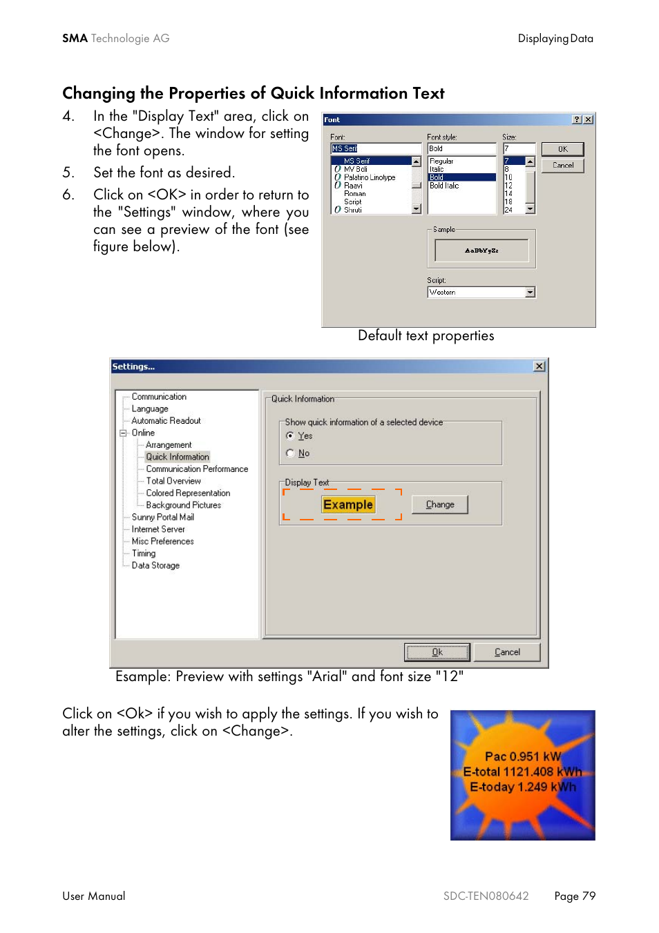 Changing the properties of quick information text | SMA Sunny Data Control V.4.2 User Manual | Page 79 / 196