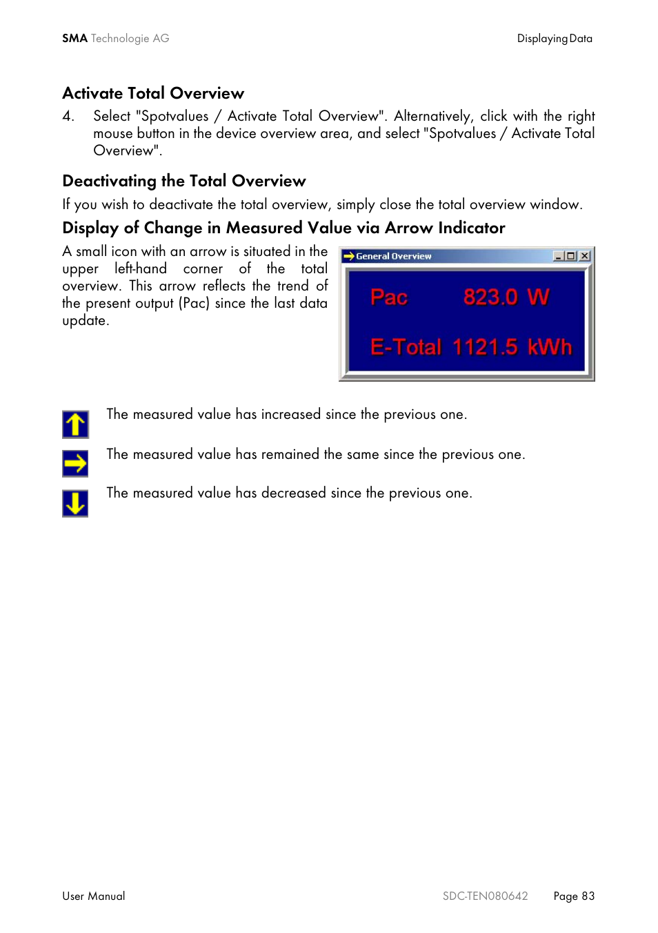 Activate total overview, Deactivating the total overview | SMA Sunny Data Control V.4.2 User Manual | Page 83 / 196