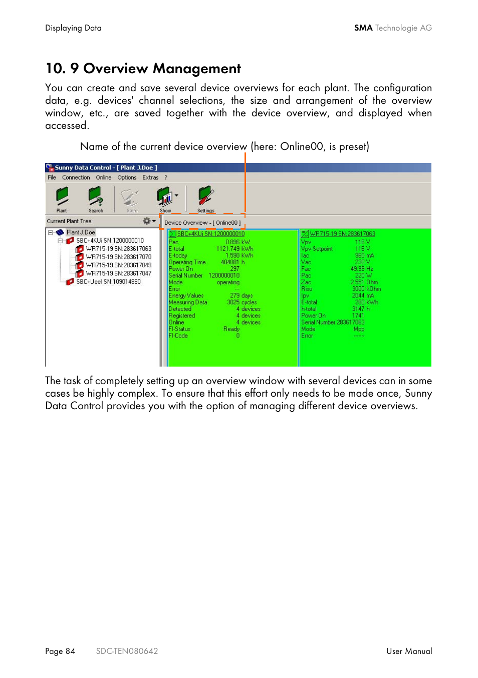 9 overview management | SMA Sunny Data Control V.4.2 User Manual | Page 84 / 196