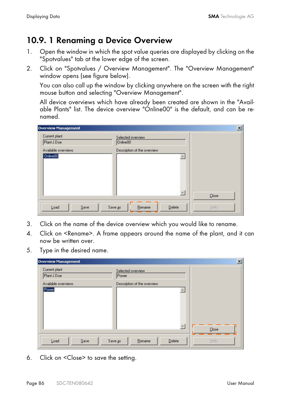 1 renaming a device overview | SMA Sunny Data Control V.4.2 User Manual | Page 86 / 196