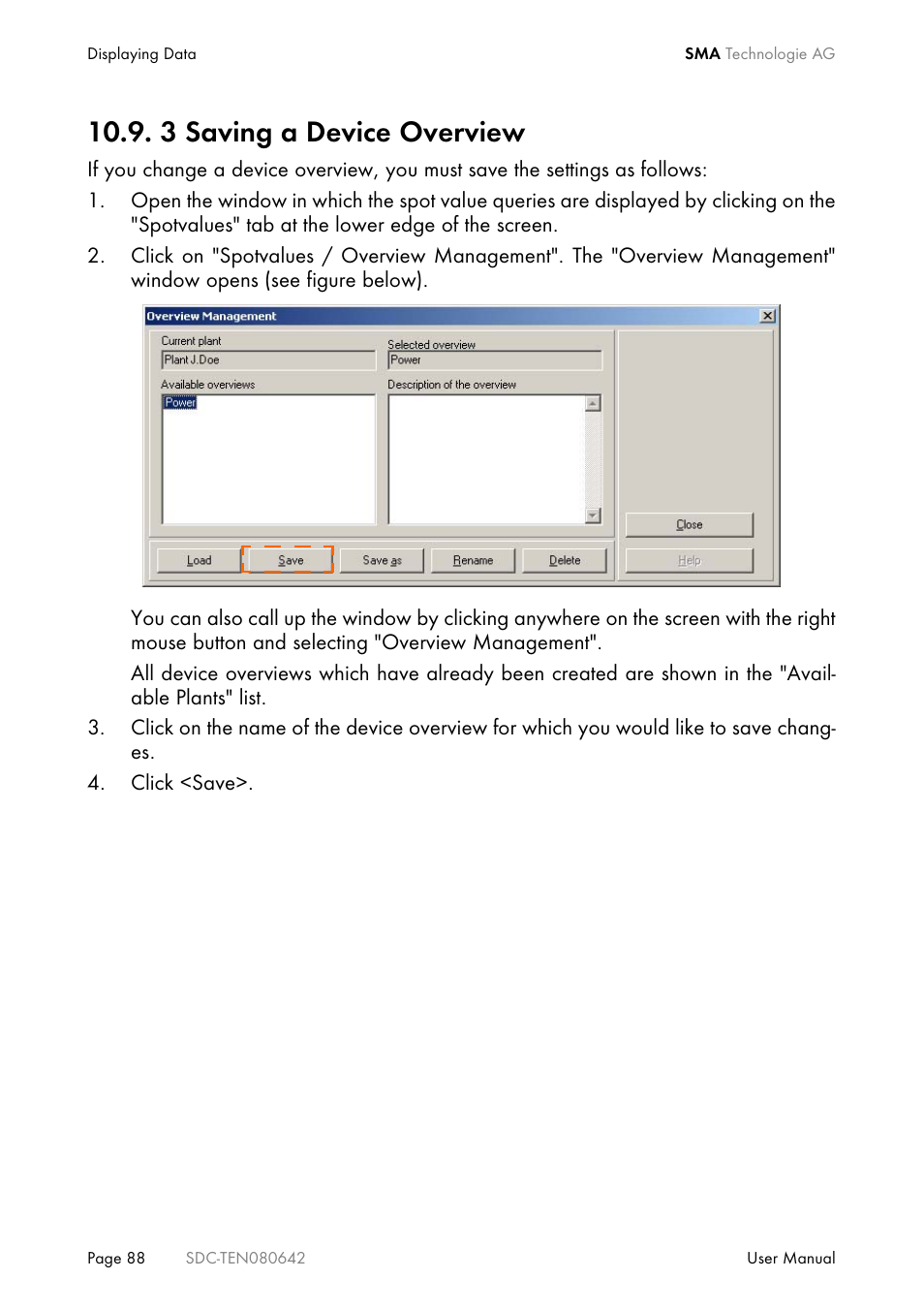 3 saving a device overview | SMA Sunny Data Control V.4.2 User Manual | Page 88 / 196