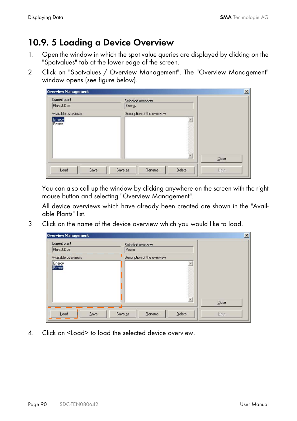 5 loading a device overview | SMA Sunny Data Control V.4.2 User Manual | Page 90 / 196