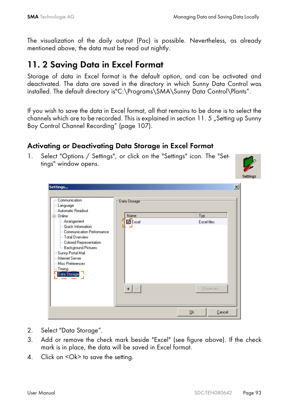 2 saving data in excel format | SMA Sunny Data Control V.4.2 User Manual | Page 93 / 196