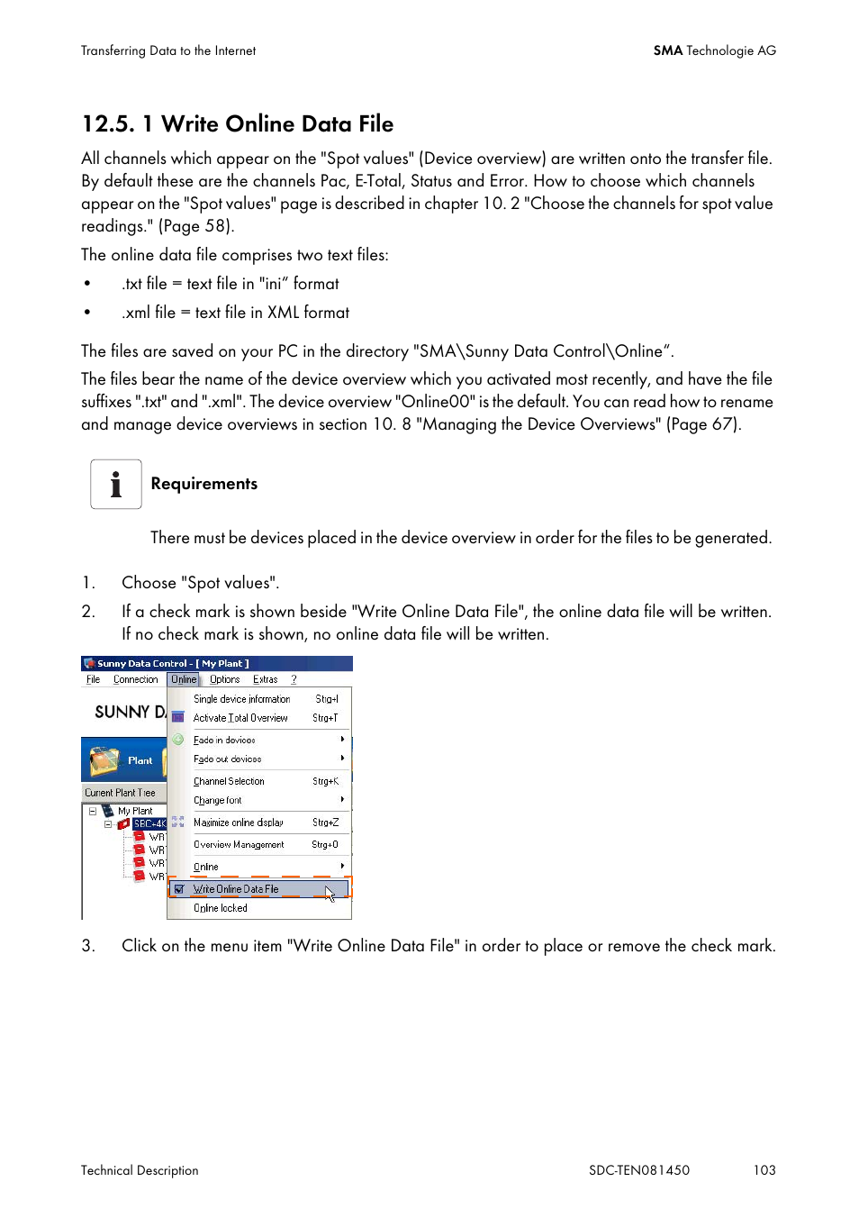 1 write online data file, Write online data file | SMA Sunny Data Control V.5.0 User Manual | Page 101 / 156