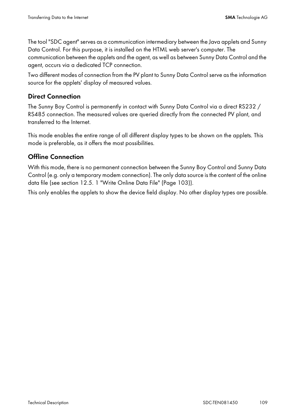 Direct connection, Offline connection | SMA Sunny Data Control V.5.0 User Manual | Page 107 / 156