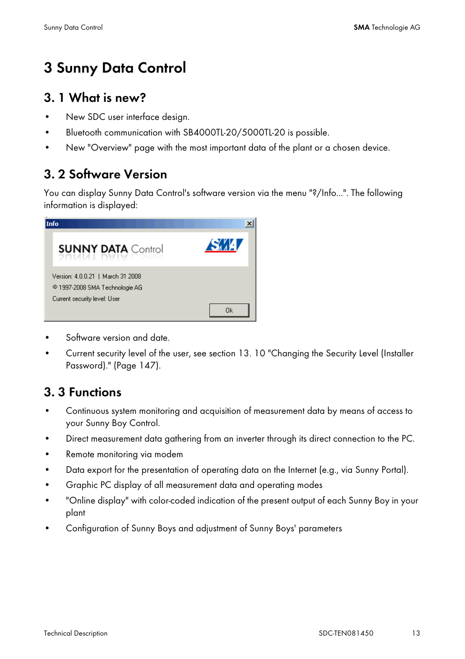 3 sunny data control, 1 what is new, 2 software version | 3 functions, Sunny data control, What is new, Software version, Functions | SMA Sunny Data Control V.5.0 User Manual | Page 11 / 156