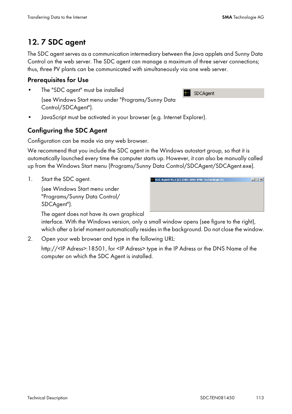 7 sdc agent, Sdc agent | SMA Sunny Data Control V.5.0 User Manual | Page 111 / 156