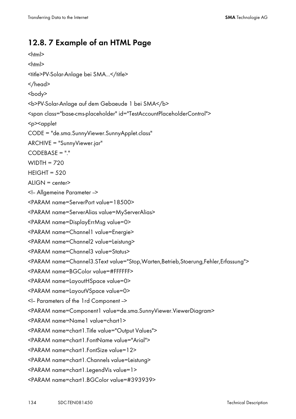 7 example of an html page | SMA Sunny Data Control V.5.0 User Manual | Page 132 / 156