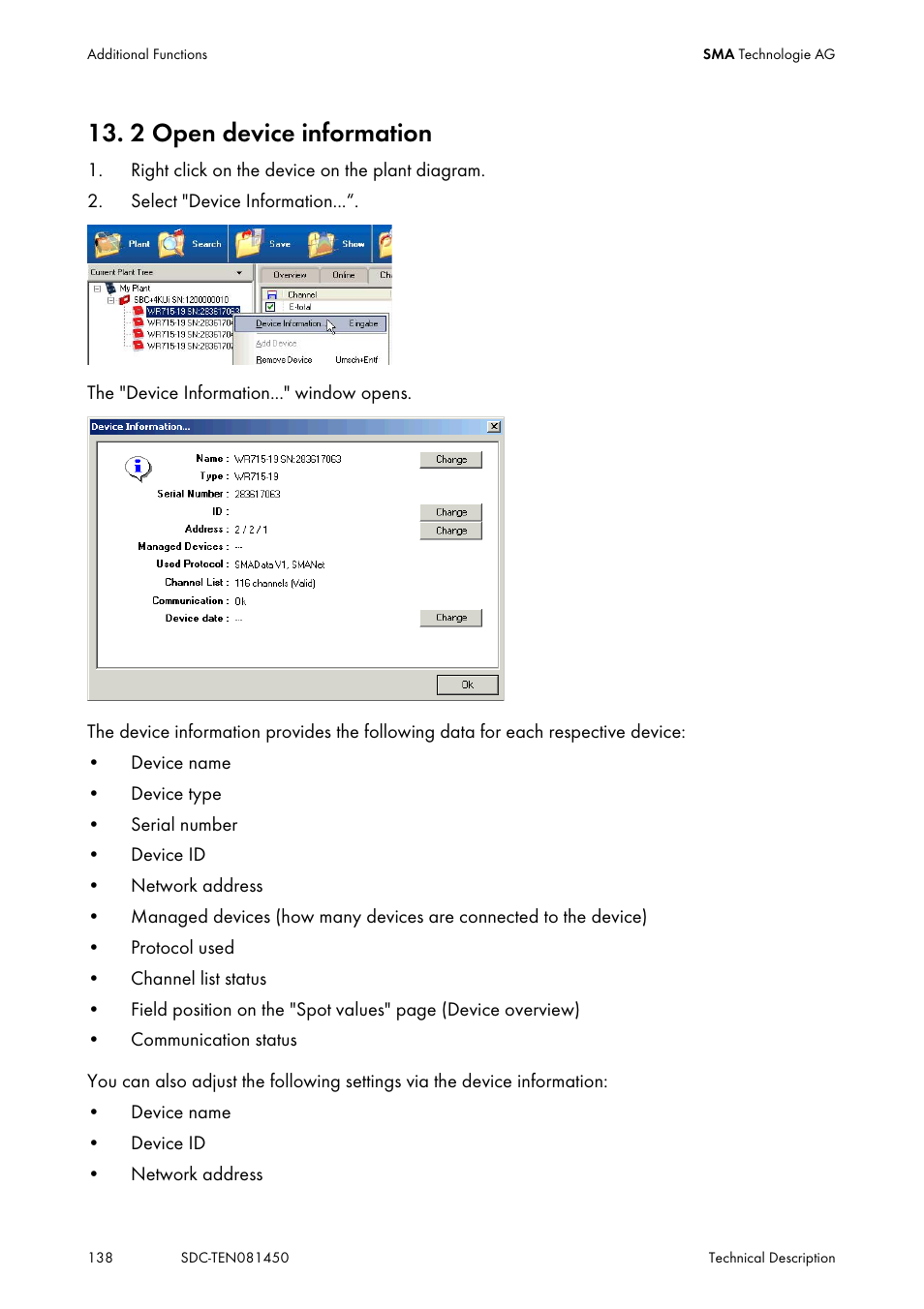 2 open device information, Open device information | SMA Sunny Data Control V.5.0 User Manual | Page 136 / 156