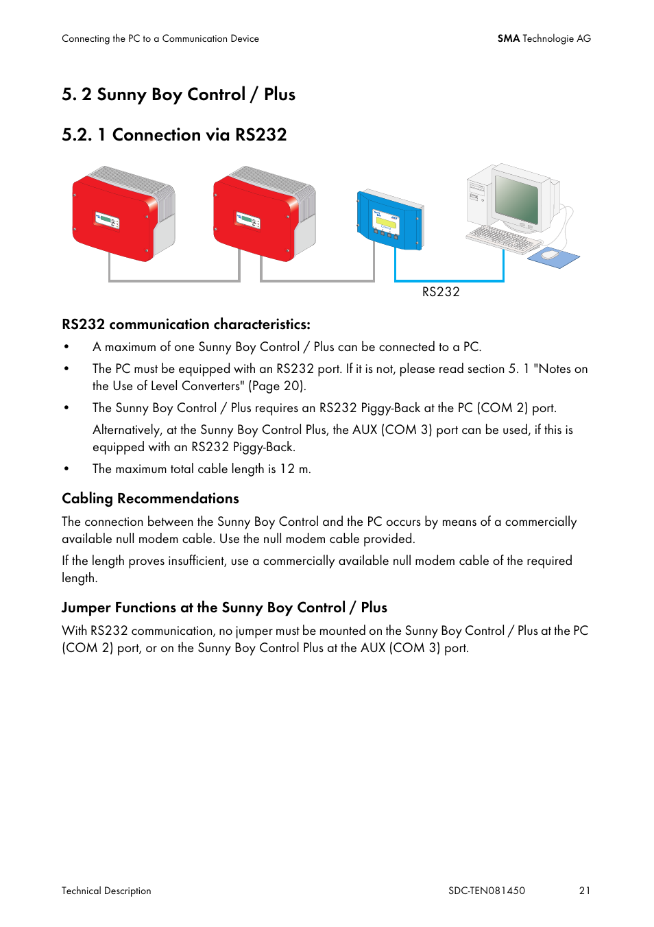 2 sunny boy control / plus, 1 connection via rs232, Sunny boy control / plus | Connection via rs232 | SMA Sunny Data Control V.5.0 User Manual | Page 19 / 156