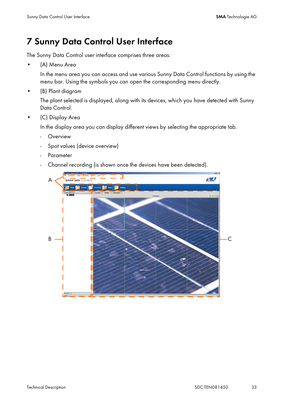 7 sunny data control user interface, Sunny data control user interface | SMA Sunny Data Control V.5.0 User Manual | Page 31 / 156