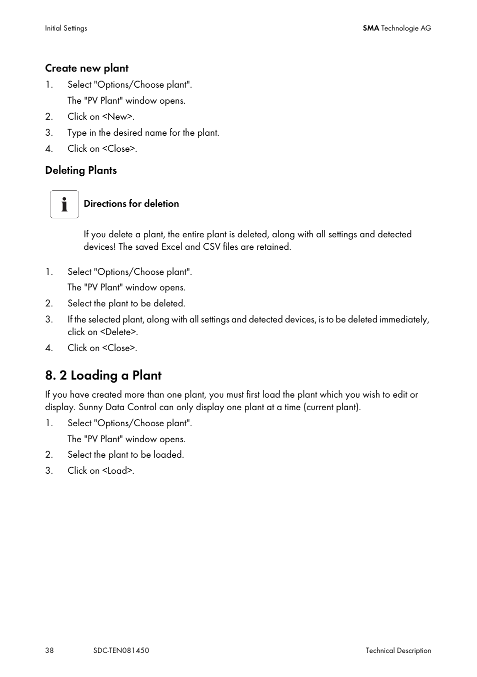 2 loading a plant, Loading a plant | SMA Sunny Data Control V.5.0 User Manual | Page 36 / 156