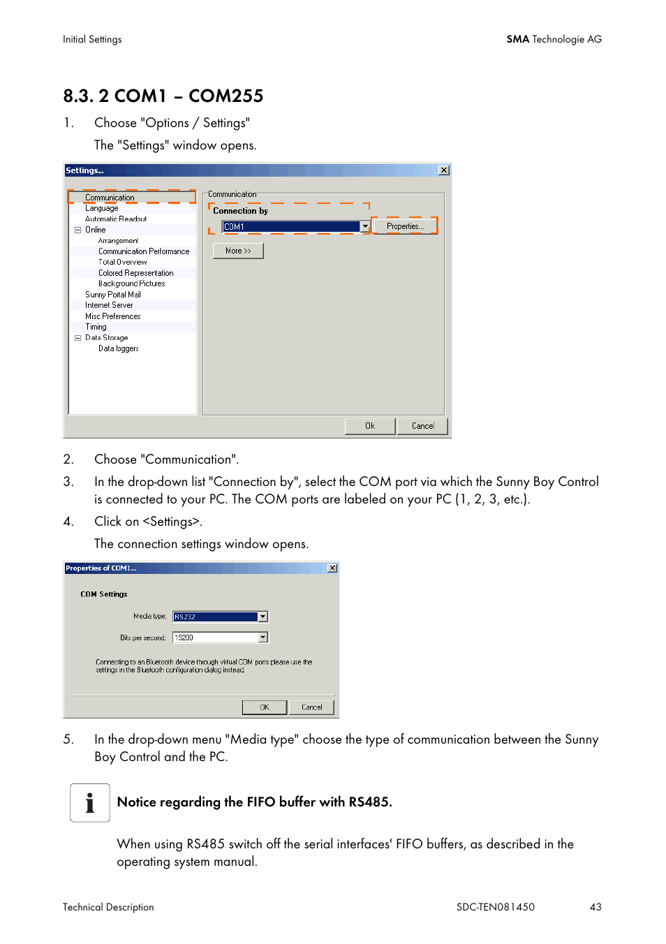 2 com1 – com255, Com1 – com255 | SMA Sunny Data Control V.5.0 User Manual | Page 41 / 156