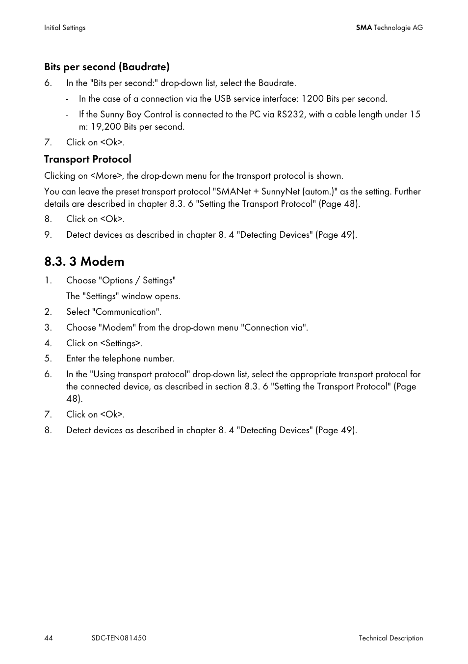 3 modem, Modem | SMA Sunny Data Control V.5.0 User Manual | Page 42 / 156