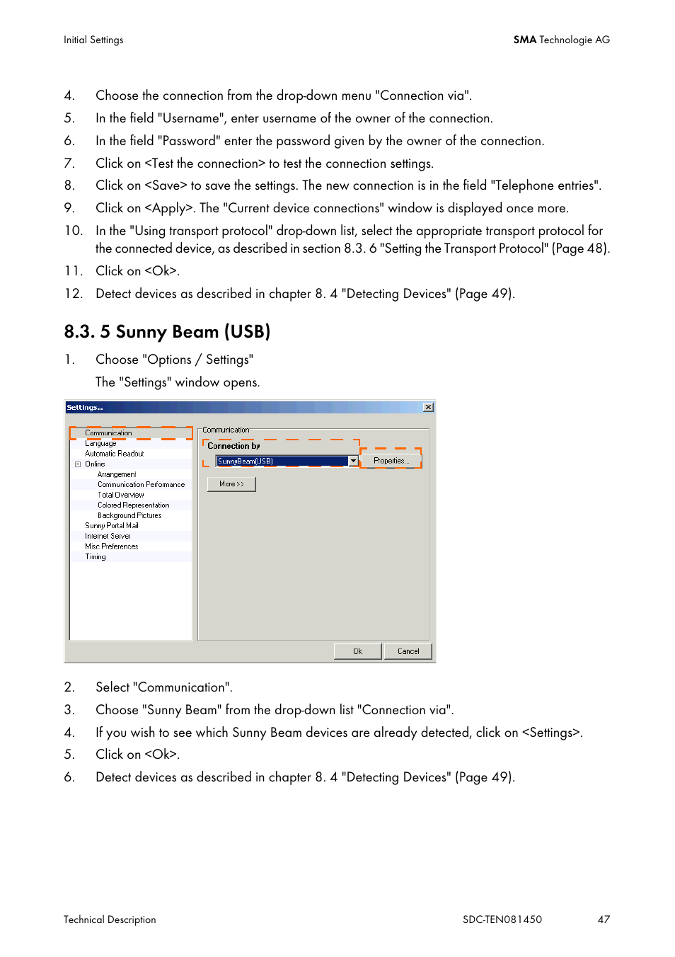5 sunny beam (usb), Sunny beam (usb) | SMA Sunny Data Control V.5.0 User Manual | Page 45 / 156