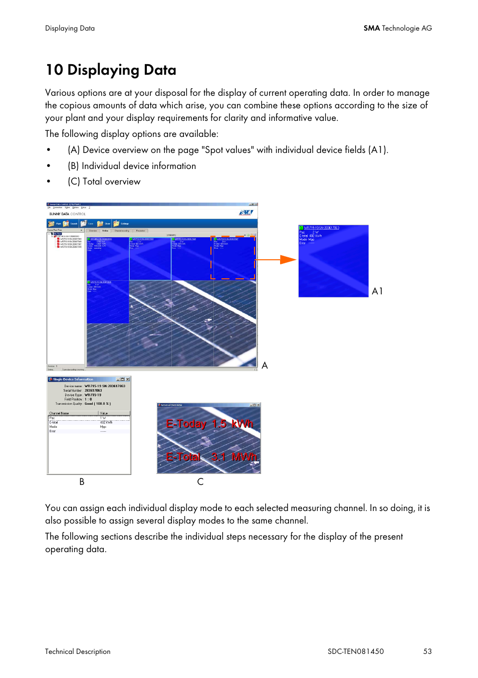 10 displaying data, Displaying data | SMA Sunny Data Control V.5.0 User Manual | Page 51 / 156