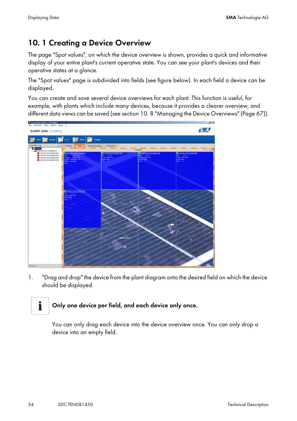 1 creating a device overview, Creating a device overview | SMA Sunny Data Control V.5.0 User Manual | Page 52 / 156