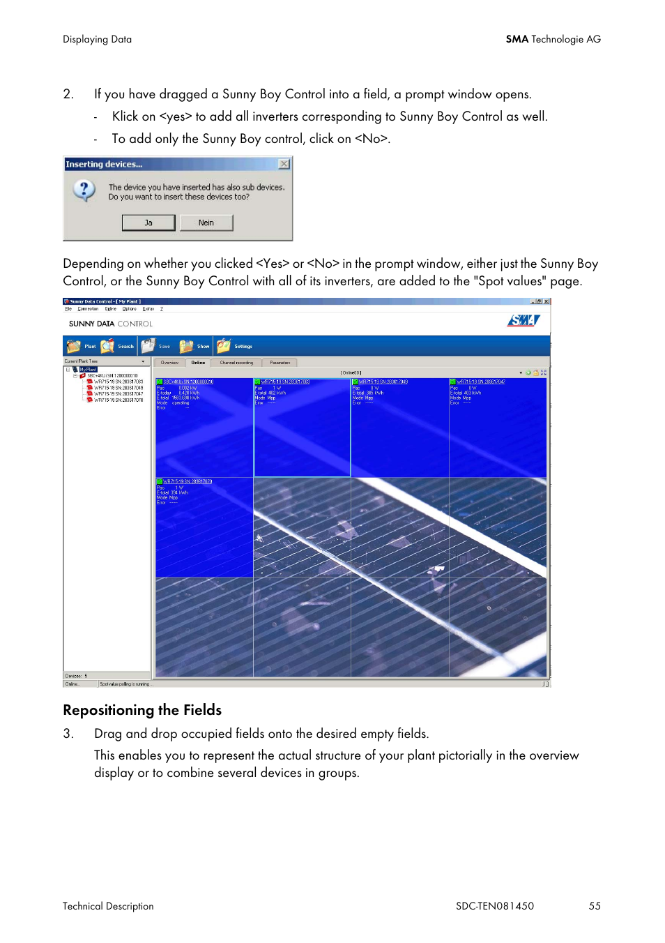 Repositioning the fields | SMA Sunny Data Control V.5.0 User Manual | Page 53 / 156